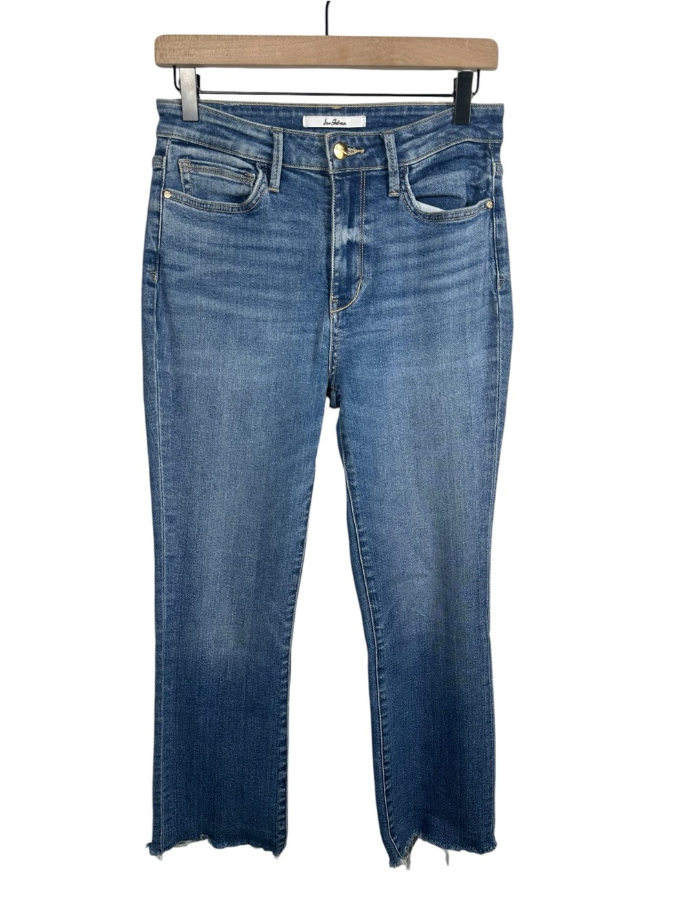 Sam Edelman The Stiletto High Rise Crop Boot Jeans Size 27 Medium Wash Raw Hem - Picture 3 of 13